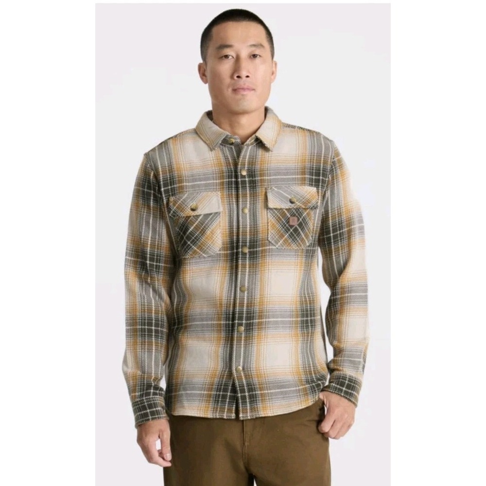 NEW Roark Nordsman Men Long Sleeve Thick Flannel Shirt M Ivory‎ Plaid Shacket